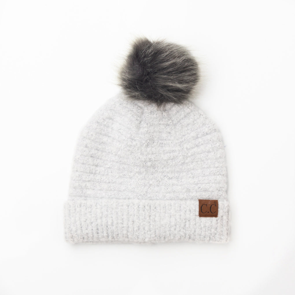 C.C® 100% Polyester Boucle Ultra Soft Faux Fur Pom Beanie | One Size