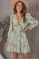 Blueberi B Women’s Floral Deep V Long Flounce Sleeve Mini Dress Polyester Spandex Size S-XL