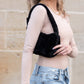 Izzie Soft Plush Faux Fur Polyester Lined Zip Top Shoulder Bag with Gold Hardware
