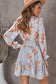 Blueberi B Women’s Floral Deep V Long Flounce Sleeve Mini Dress Polyester Spandex Size S-XL