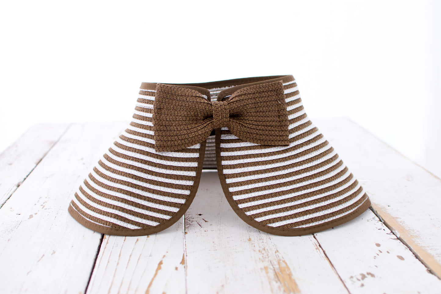 100% Breathable Straw Foldable Bow Stripe Adjustable Velcro Sun Visor | One Size