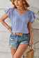 Blueberi B Women's Ruched V-Neck Flounce Sleeve Blouse Polyester Size S-2XL