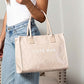 Kate Laminated City Tote | Vegan Leather & PVC, Canvas Handles | 14.5 x 5 x 11 in