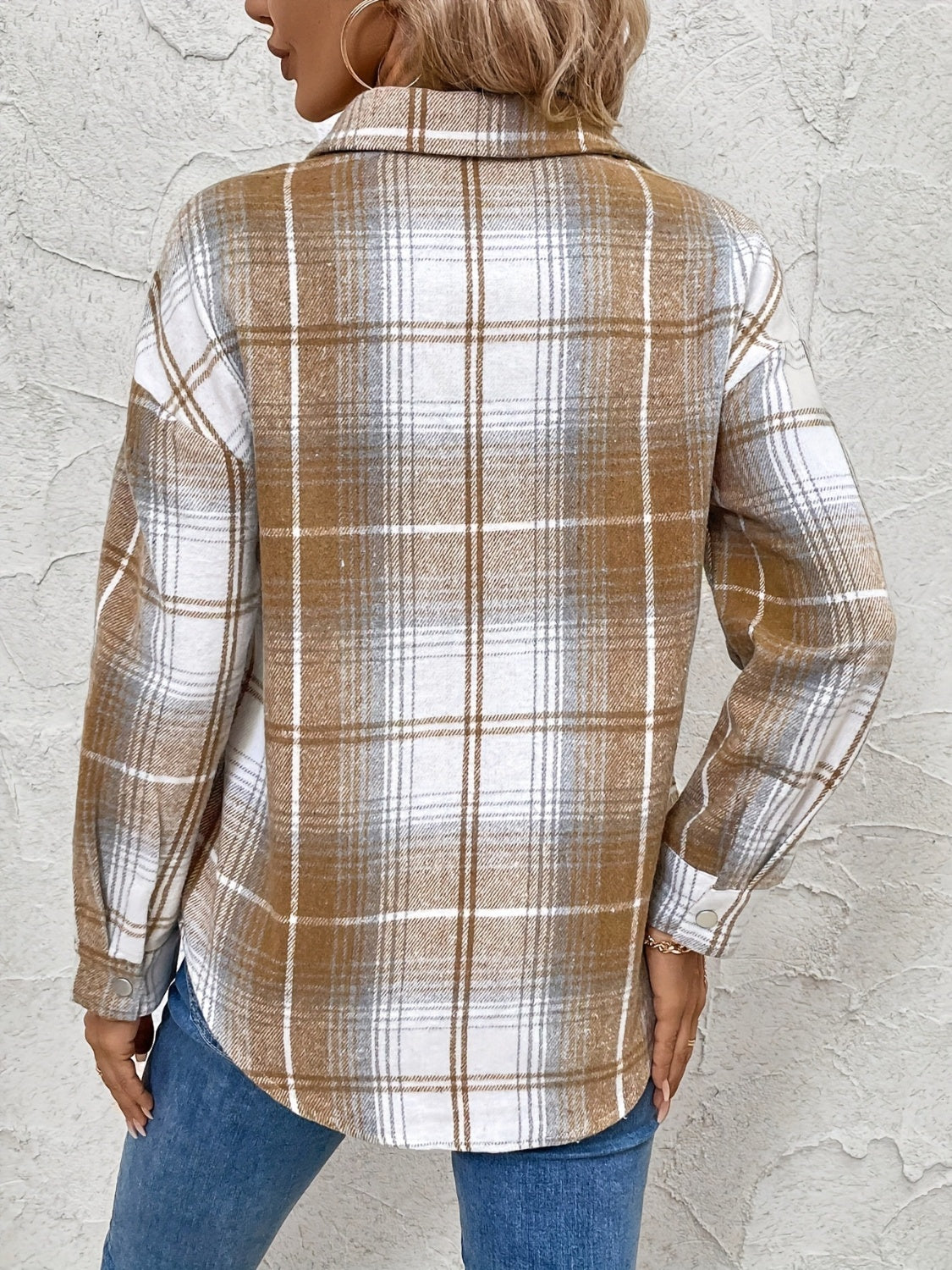 Blueberi B Women’s Plaid Collared Neck Half Zip Long Sleeve Top Polyester Size S-XL