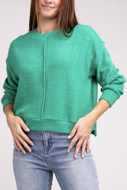 Zenana Clothing Brushed Melange Hacci Hi-Low Hem Sweater