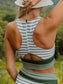 Blueberi B Women's Striped Scoop Neck Wide Strap Swim Top and Bottom Set Nylon Polyester Size XS-2XL