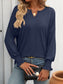 Blueberi B Women's Textured Notched Lantern Sleeve T-Shirt Polyester Spandex Size S-2XL