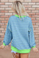 High-Low Striped Long Sleeve Sweatshirt - Women's Casual Pullover Polyester Cotton Elastane Sizes S-XL