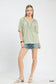 Sage stripe v-neck blouse with ruffled sleeves at Blueberi Boutique