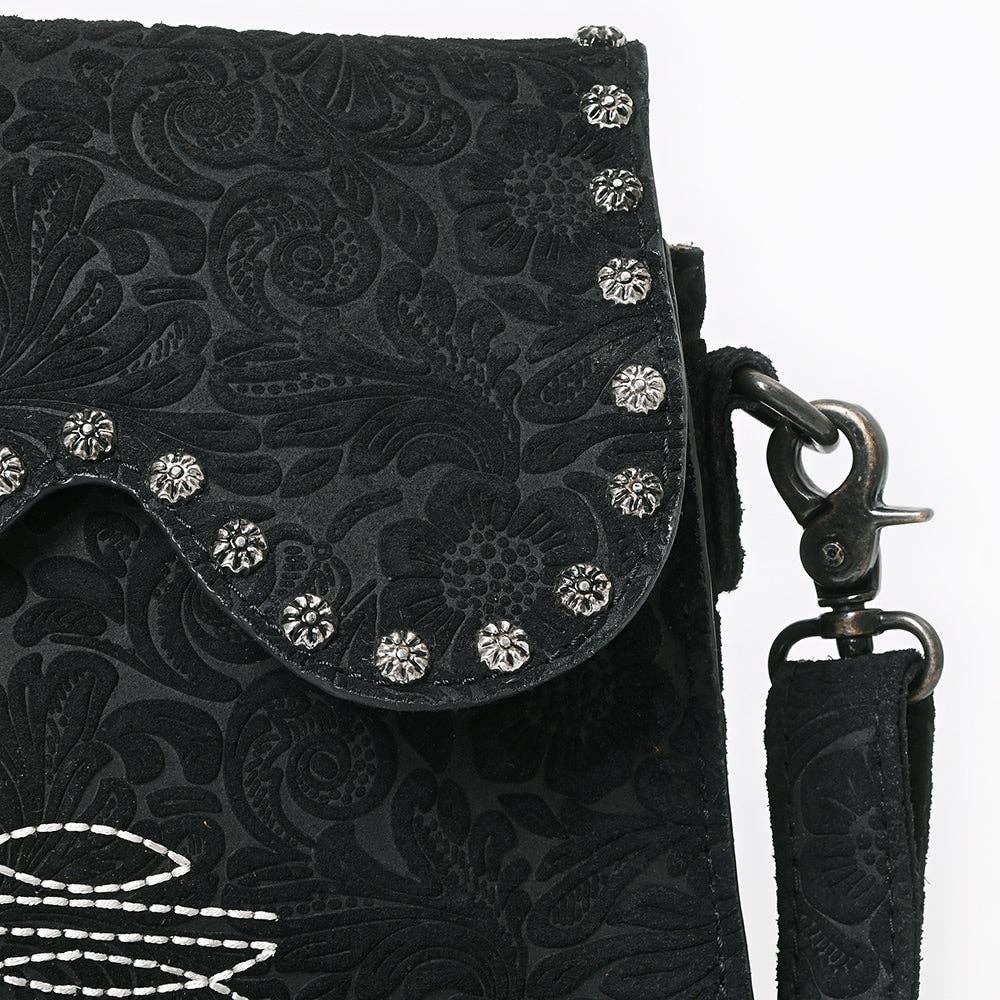 American Darling Genuine Suede Embossed Leather Western Crossbody Bag | 6.5" x 11" x 2"