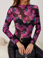 Blueberi B Women’s Floral Mock Neck Long Sleeve Top Polyester S-2XL