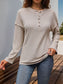 Blueberi B Women's Slit Half Button Long Sleeve T-Shirt Polyester Elastane Size S-XL