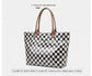Brooklyn Checkered Tote | Canvas, Vegan Leather & PVC | 12.5 x 5 x 13.5 in; 17 in Top