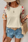 Blueberi B Women's Geometric Round Neck Short Sleeve Blouse Polyester Elastane Size S-XL