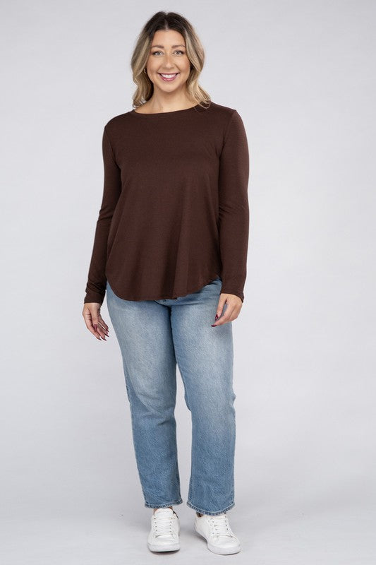 Zenana Clothing Plus Size Long Sleeve Round Neck Round Hem Top