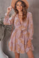 Blueberi B Women’s Floral Deep V Long Flounce Sleeve Mini Dress Polyester Spandex Size S-XL