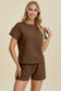Double Take Women’s Full Size Texture Short Sleeve Top and Shorts Set Polyester Elastane Size S-3XL
