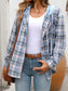 Blueberi B Women's Plaid Long Sleeve Hooded Jacket Cotton Polyester Size S-2XL