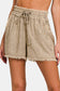 Zenana Women’s Washed Linen Frayed Hem Drawstring Shorts Linen Rayon S-XL