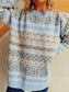 Blueberi B Women’s Geometric Round Neck Dropped Shoulder Sweater Polyester Acrylic One Size