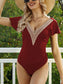 Blueberi B Women's Ruffled V-Neck Cap Sleeve One-Piece Swimwear Polyester Size S-2XL