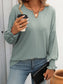 Blueberi B Women's Textured Notched Lantern Sleeve T-Shirt Polyester Spandex Size S-2XL