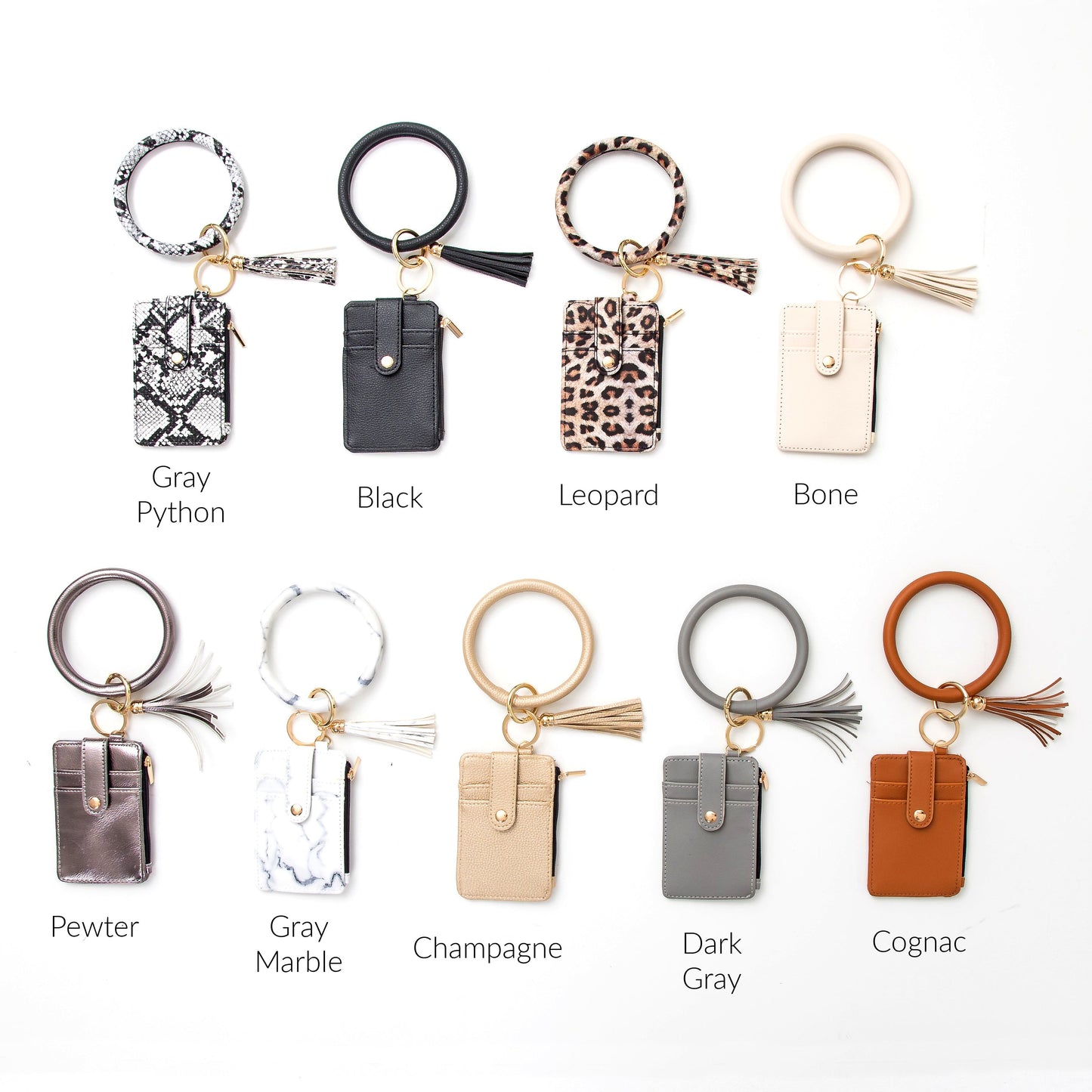 Gold Hardware Key Ring ID Wallet Zip Bracelet with Hidden Zipper Pocket & Tassel | 4" x 3"