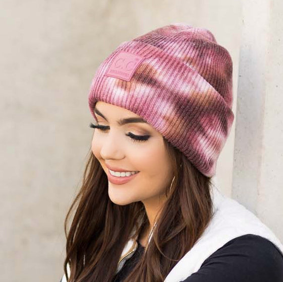 C.C® 52% Viscose 28% Polyester 20% Nylon Super Soft Tie Dye Fold-Over Cuff Boyfriend Beanie | Teen–Adult