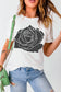 Blueberi B Women’s Rose Graphic Round Neck Short Sleeve T-Shirt Polyester Cotton Elastane Size S-2XL
