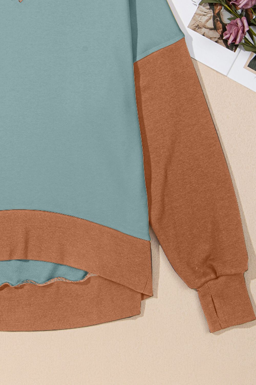 Blueberi B Women's Contrast Round Neck Long Sleeve Sweatshirt Polyester Cotton Size S-2XL