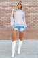 High-Low Striped Long Sleeve Sweatshirt - Women's Casual Pullover Polyester Cotton Elastane Sizes S-XL