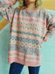 Blueberi B Women’s Geometric Round Neck Dropped Shoulder Sweater Polyester Acrylic One Size