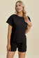 Double Take Women’s Full Size Texture Short Sleeve Top and Shorts Set Polyester Elastane Size S-3XL