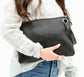 Soft Vegan PU Leather 100% Polyester Lined Grommet Detail Oversized Wristlet Clutch | 12" x 8"