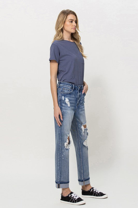 Vervet by Flying Monkey Stretch Mom Jeans w/ Spatter Detail and Cuff