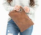 Soft Vegan PU Leather 100% Polyester Lined Grommet Detail Oversized Wristlet Clutch | 12" x 8"