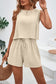 Blueberi B Women's Round Neck Top and Drawstring Shorts Set Polyester Spandex Size S-XL