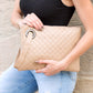 Quilted Vegan Leather Herringbone Lined Wristlet Clutch Bag