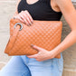 Quilted Vegan Leather Herringbone Lined Wristlet Clutch Bag