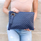 Quilted Vegan Leather Herringbone Lined Wristlet Clutch Bag