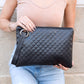 Quilted Vegan Leather Herringbone Lined Wristlet Clutch Bag