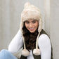 70% Polyester 30% Cotton Cable Weave Faux Fur Pom Braided Accent Trapper Hat | One Size