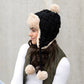 70% Polyester 30% Cotton Cable Weave Faux Fur Pom Braided Accent Trapper Hat | One Size