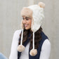 70% Polyester 30% Cotton Cable Weave Faux Fur Pom Braided Accent Trapper Hat | One Size