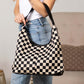 Celine Mixed Media Checkered Canvas & PU Leather Hobo Bag with Structured Bottom | Black Check, Cognac Check