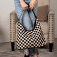 Celine Mixed Media Checkered Canvas & PU Leather Hobo Bag with Structured Bottom | Black Check, Cognac Check