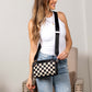 Polyester Canvas PU Leather Trim Gold Hardware Jessie Mixed Media Camera Crossbody Bag | 6" x 8.25"
