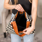 Celine Mixed Media Checkered Canvas & PU Leather Hobo Bag with Structured Bottom | Black Check, Cognac Check