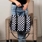 Aili's Corner Dallas Checkered Nylon Tote Bag with PU Leather Handles & Removable Crossbody Strap | Almond Check, Black/White Check