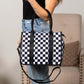 Aili's Corner Dallas Checkered Nylon Tote Bag with PU Leather Handles & Removable Crossbody Strap | Almond Check, Black/White Check